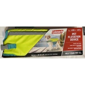 Coleman Neon Green Pet Flotation Dog Vest - Life Jacket - Size L to 85 Lbs